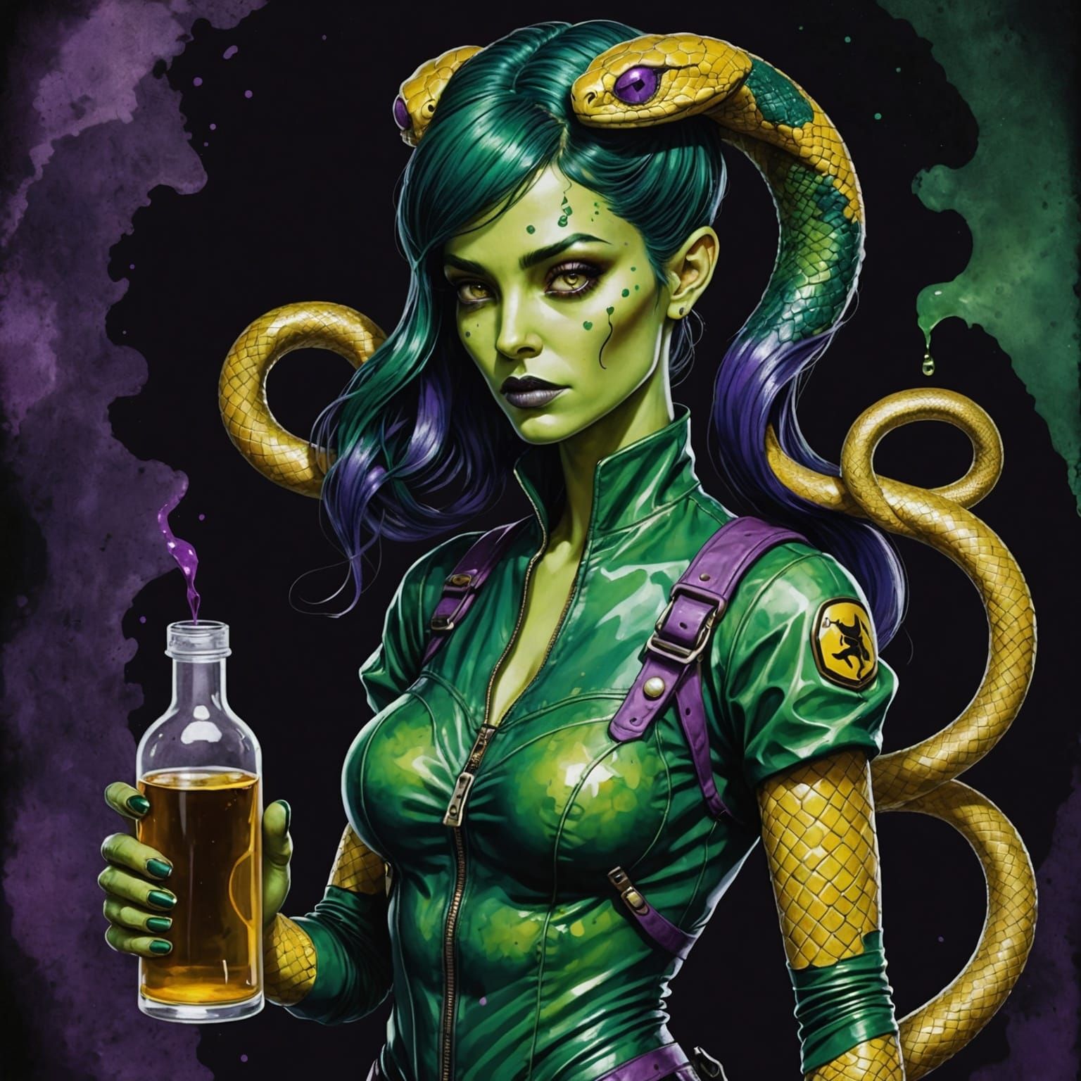 Green-Haired Alien Mechanic with Snake Eyes