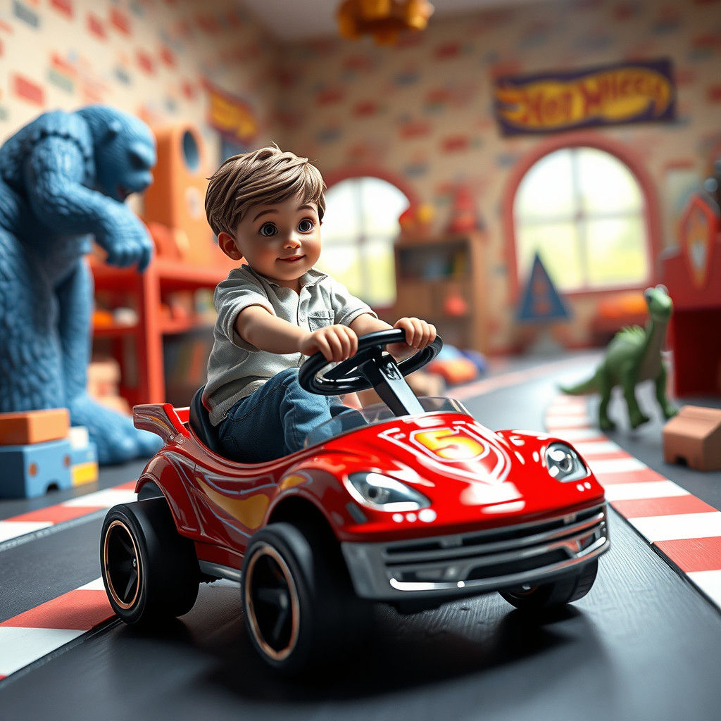 Child Races Hot Wheels in Giant Toy Room