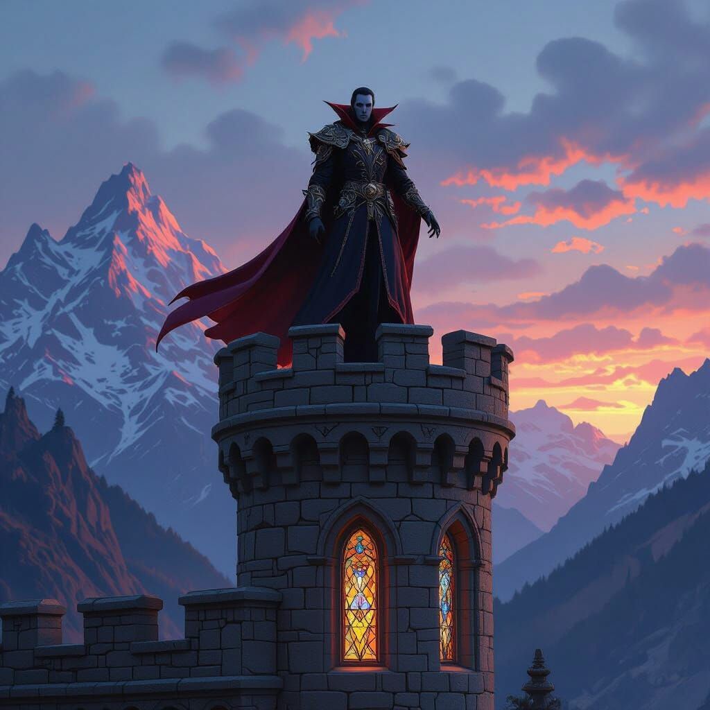 Vampire Lord's Castle at Dusk: A Matte Painting