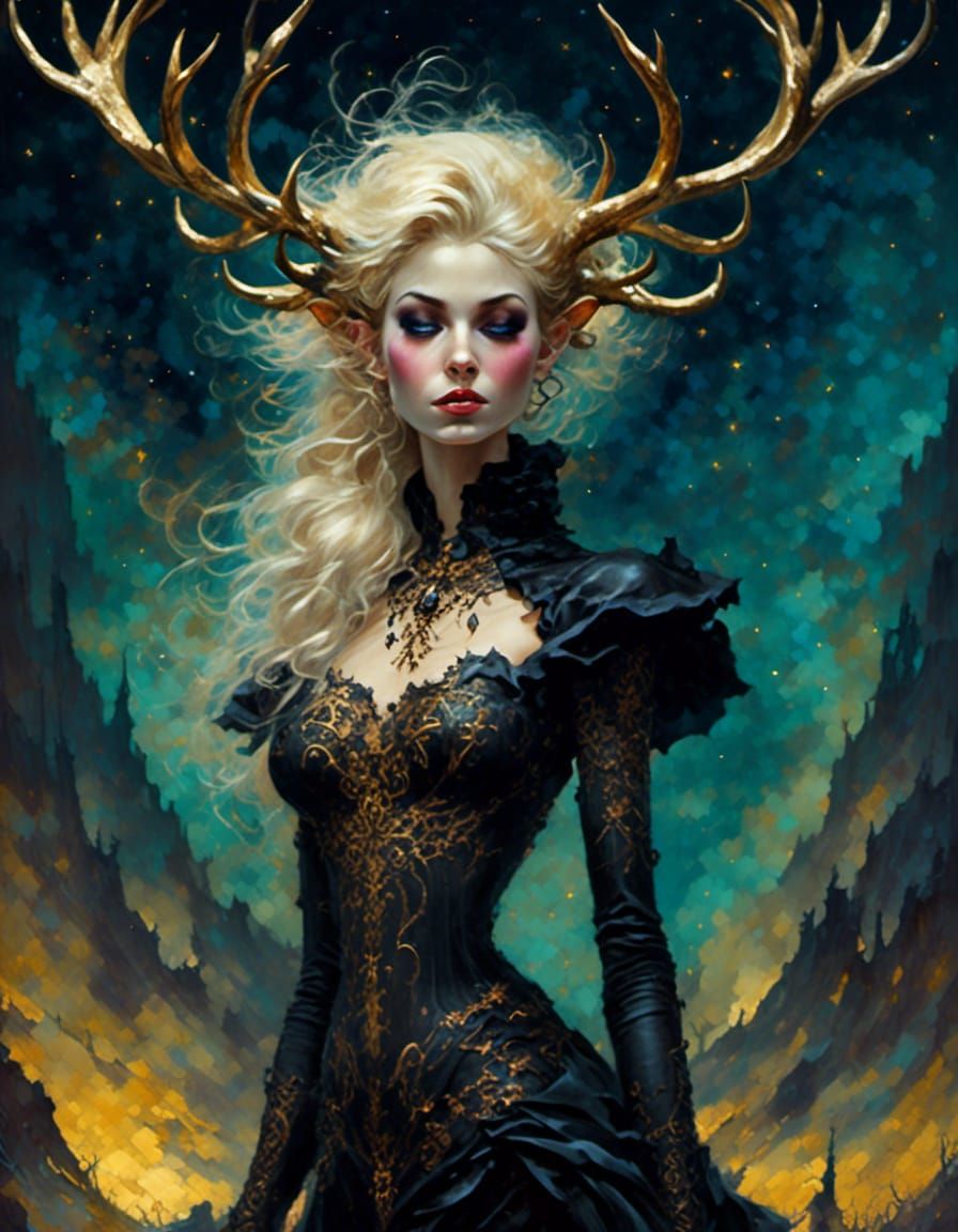 Moonlit Alpine Warrior with Obsidian Antlers