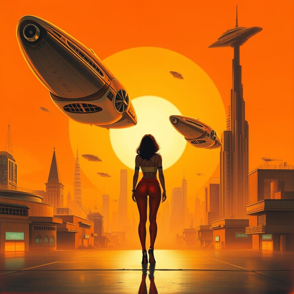 Retro-Futuristic Cityscape in Orange Glow