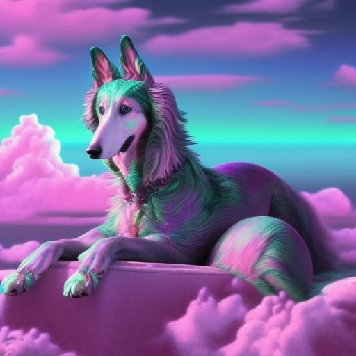 Fantastical Borzoi Dog in Vaporwave Matte Painting