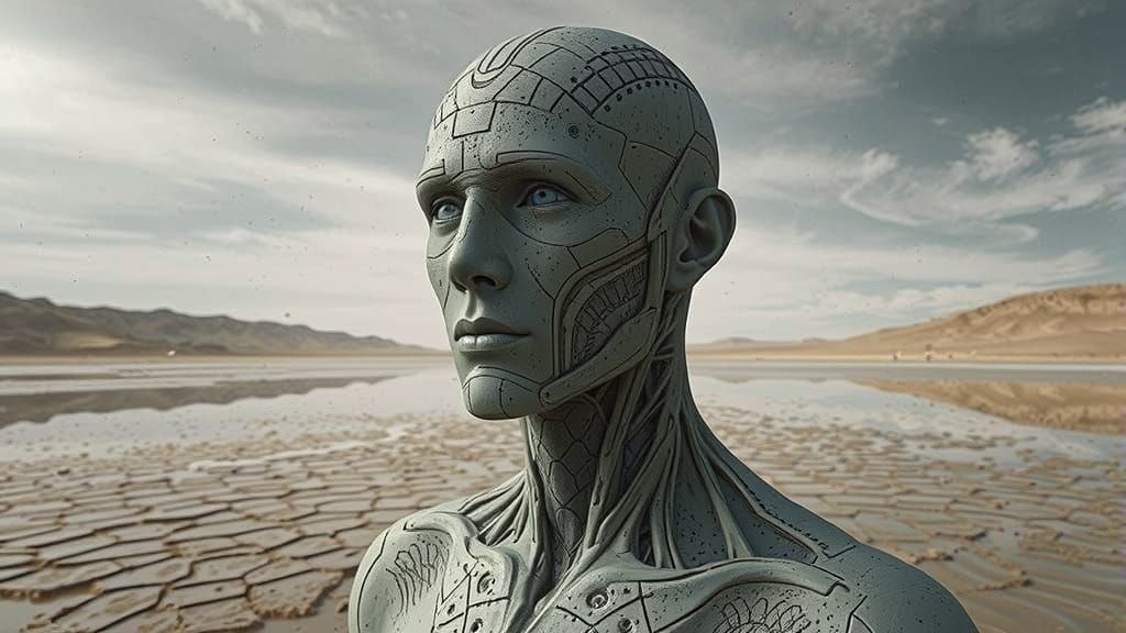 Cyborg Stuck in Arid Desert Mud