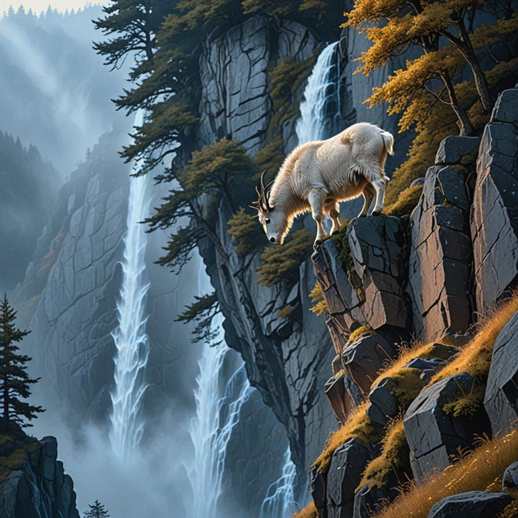 Mountain Goat in Ethereal Fantasy Landscape