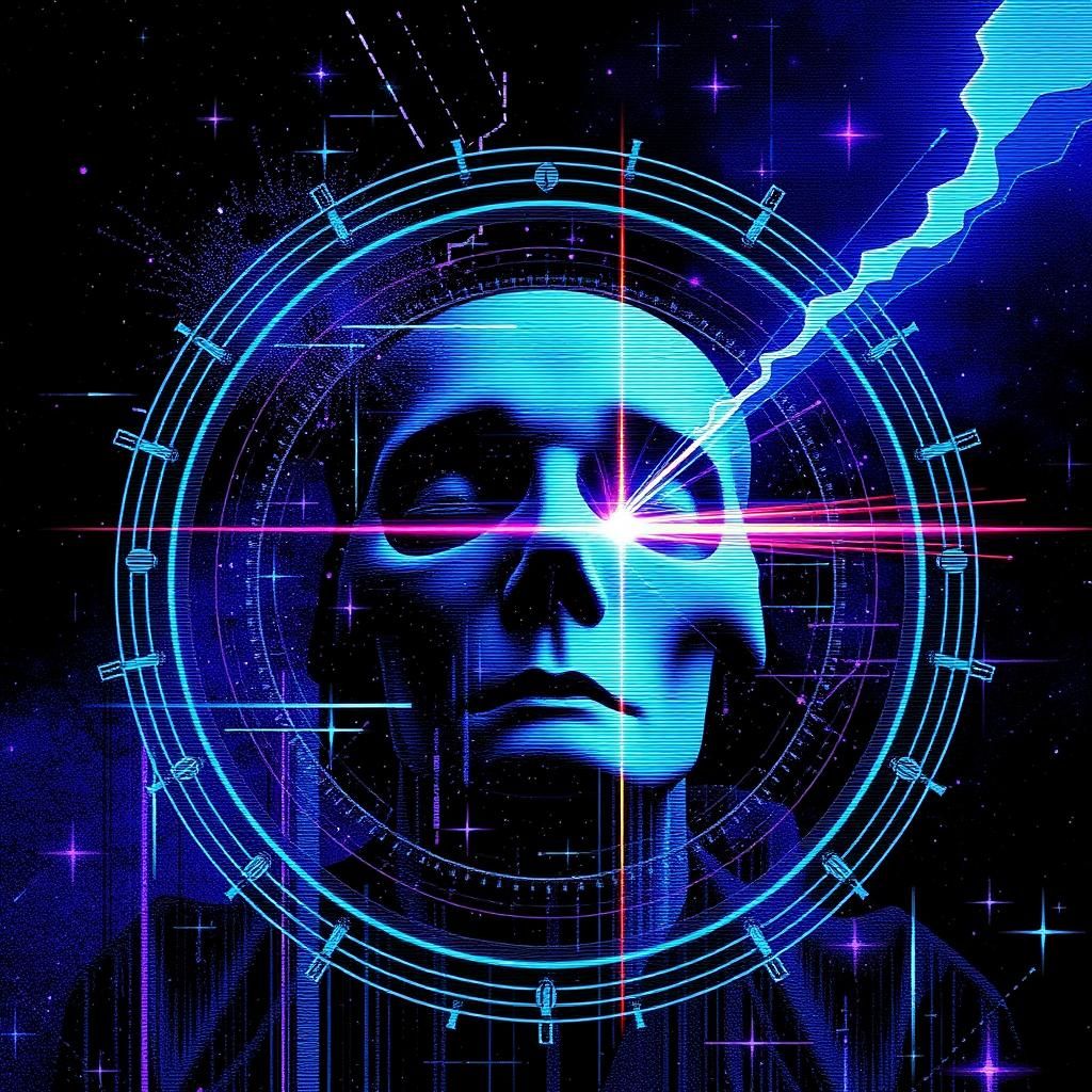 Abstract Constellation with Glitch Effects and Sparkles