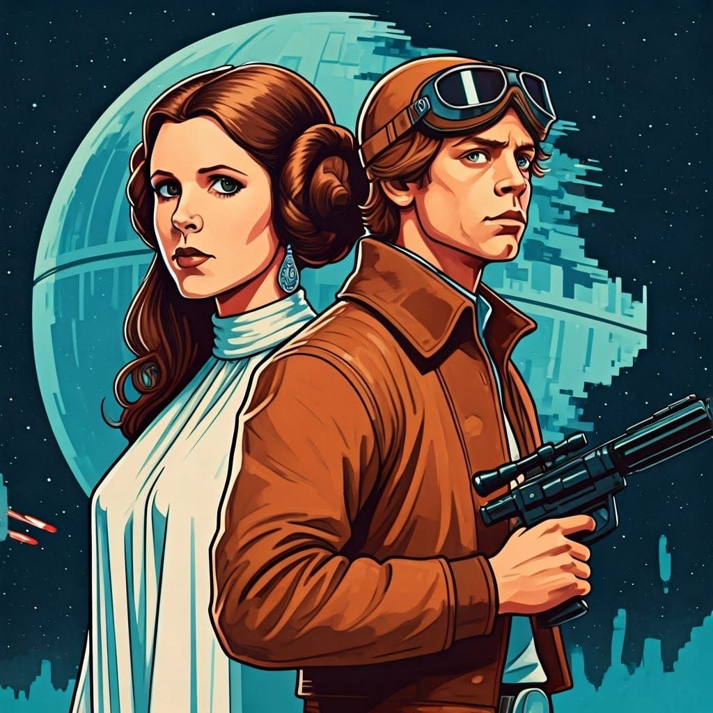 Star Wars Pulp Cinema Illustration: Leia and Luke