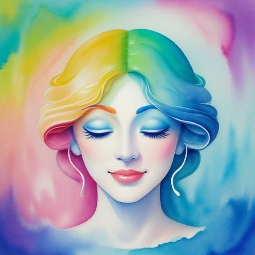 Surreal Smiling Face in Watercolor Texture