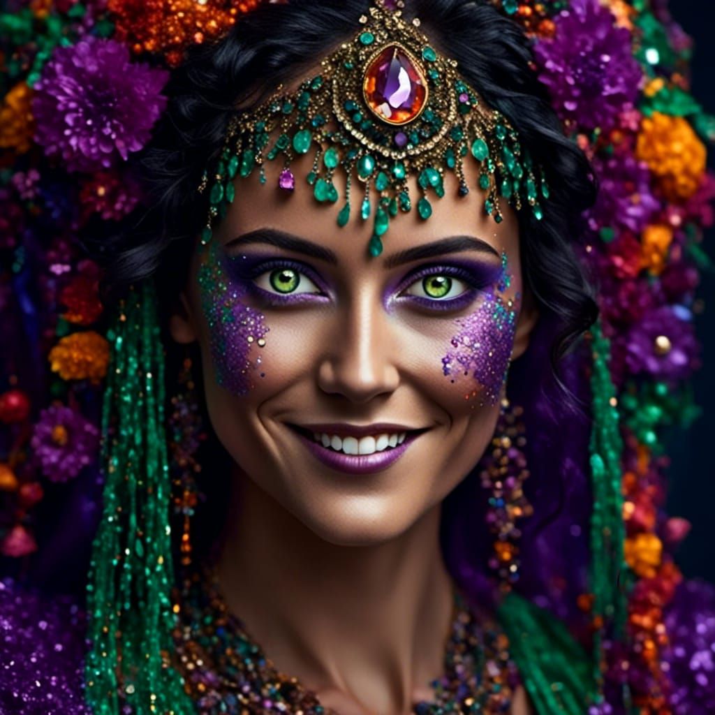 Colorful Portrait of a Woman with Bokeh Effect