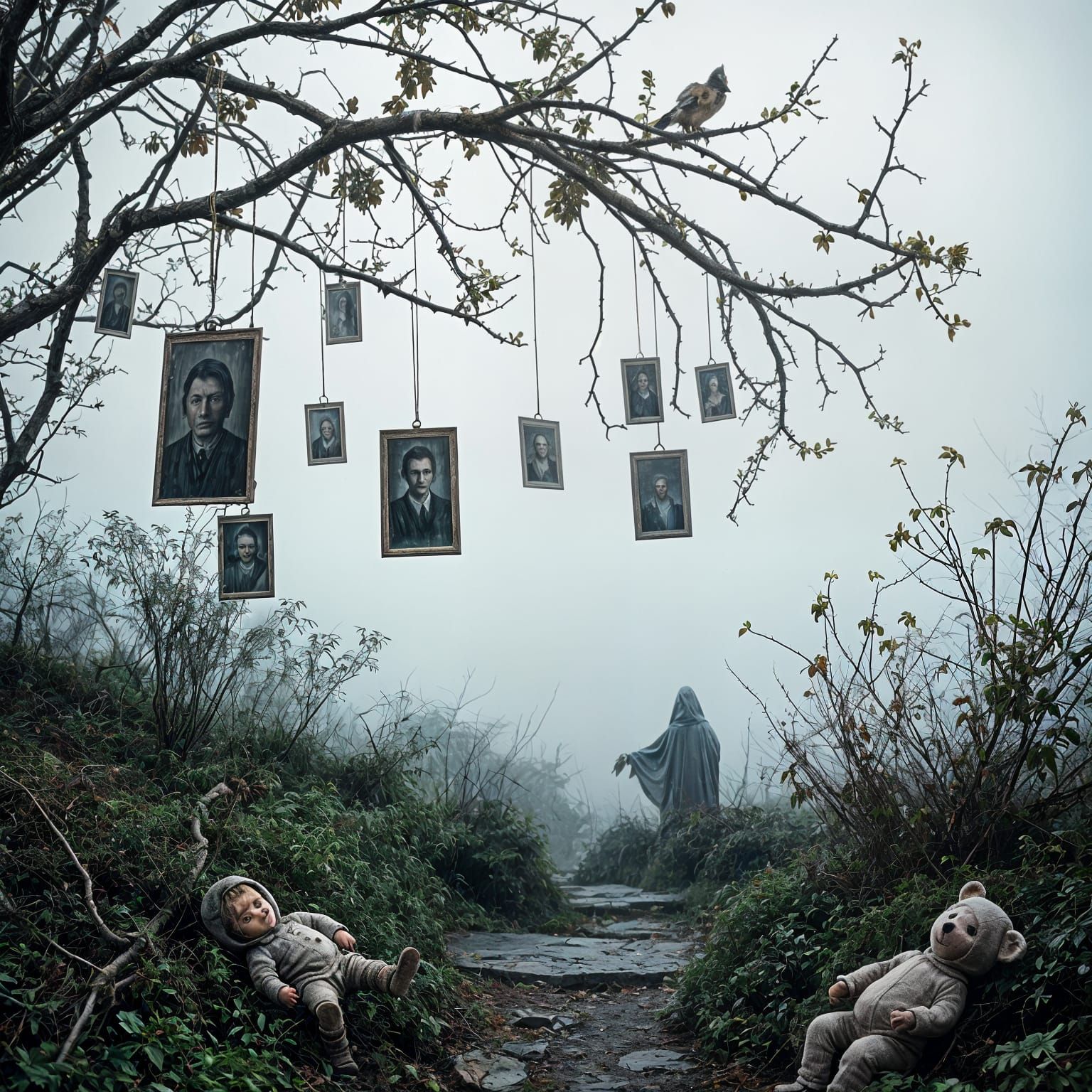 Surreal Garden of Lost Memories: A Haunting Landscape