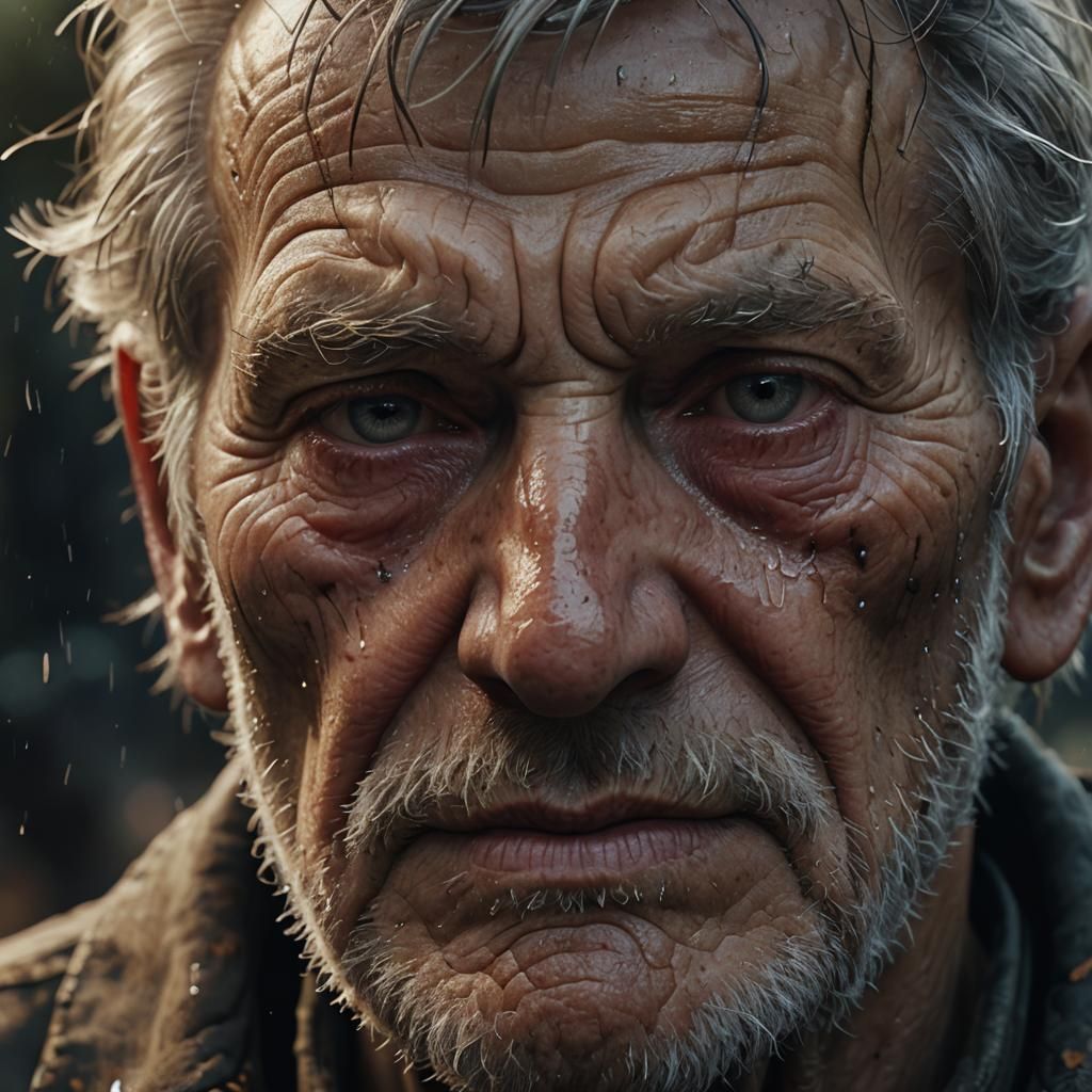Sorrowful Old Man's Face in Detailed Matte Painting