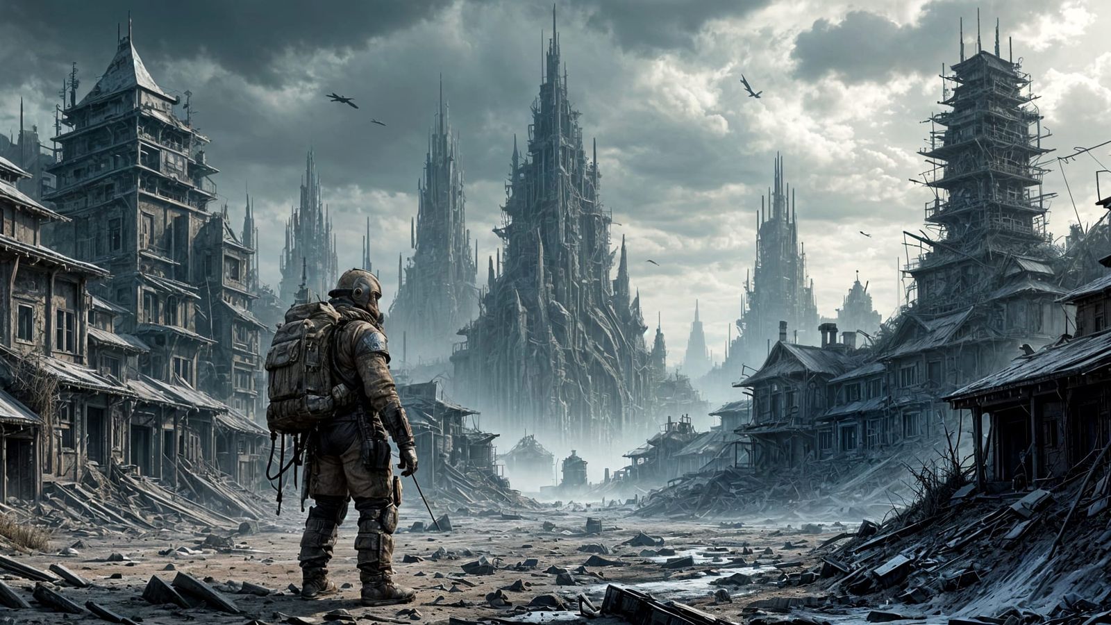 Bounty Hunter in Post-Nuclear Wasteland Village