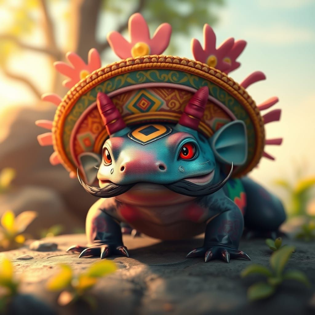 Axolotl with Sombrero in Anime Style