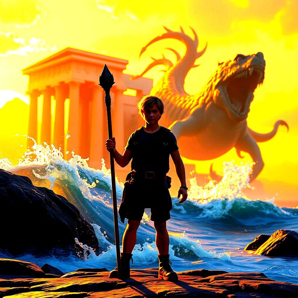 Percy Jackson Book Cover in Detailed Matte Style