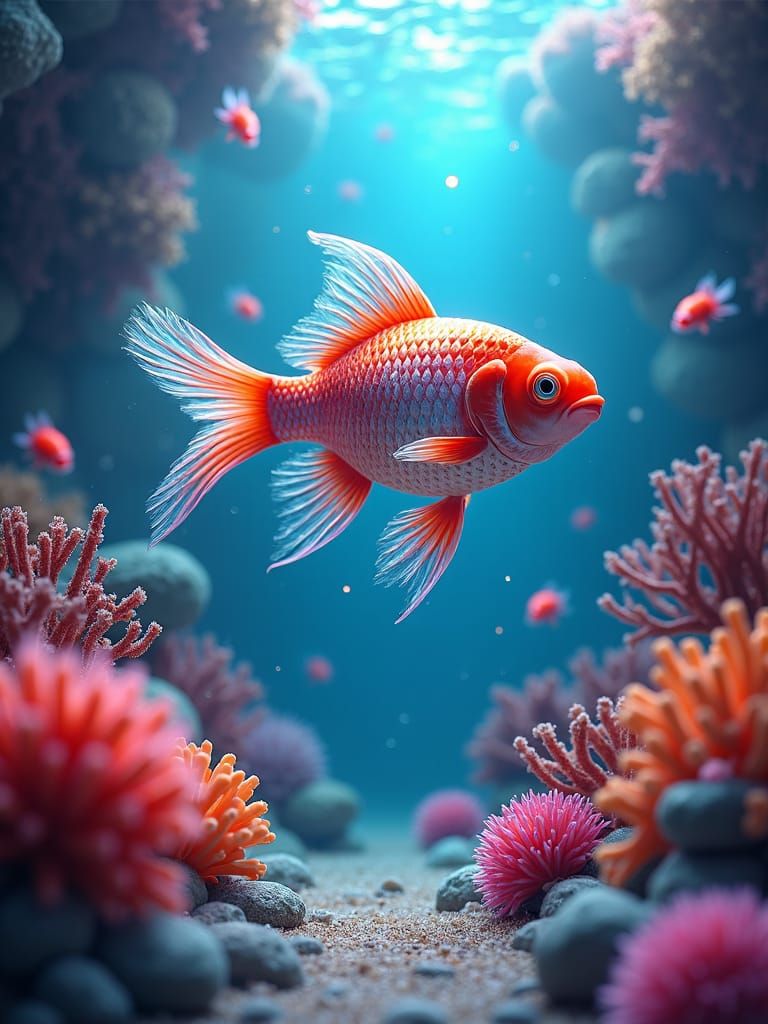 Joyful Iridescent Fish in Lush Underwater World