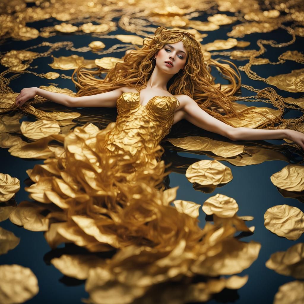 Siren's Dance: Klimt-Inspired Gold Leaf Art