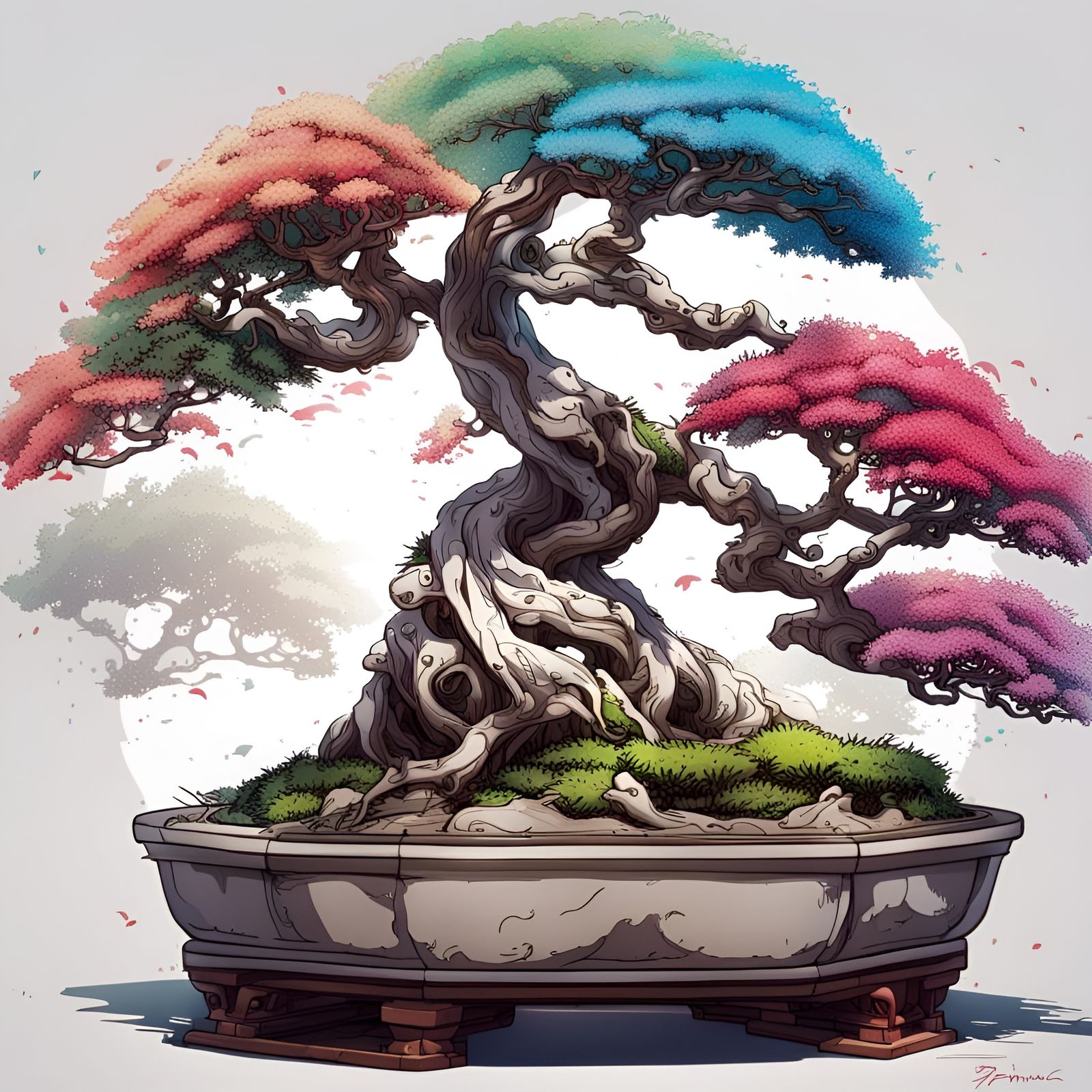 Colorful Bonsai Tree in Anime Style