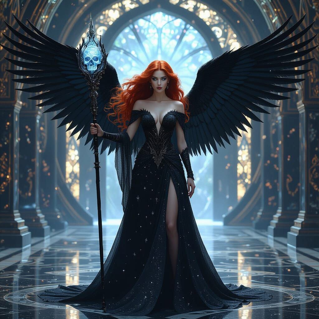 Goddess of Obsidian and Starlight in Art Nouveau Style