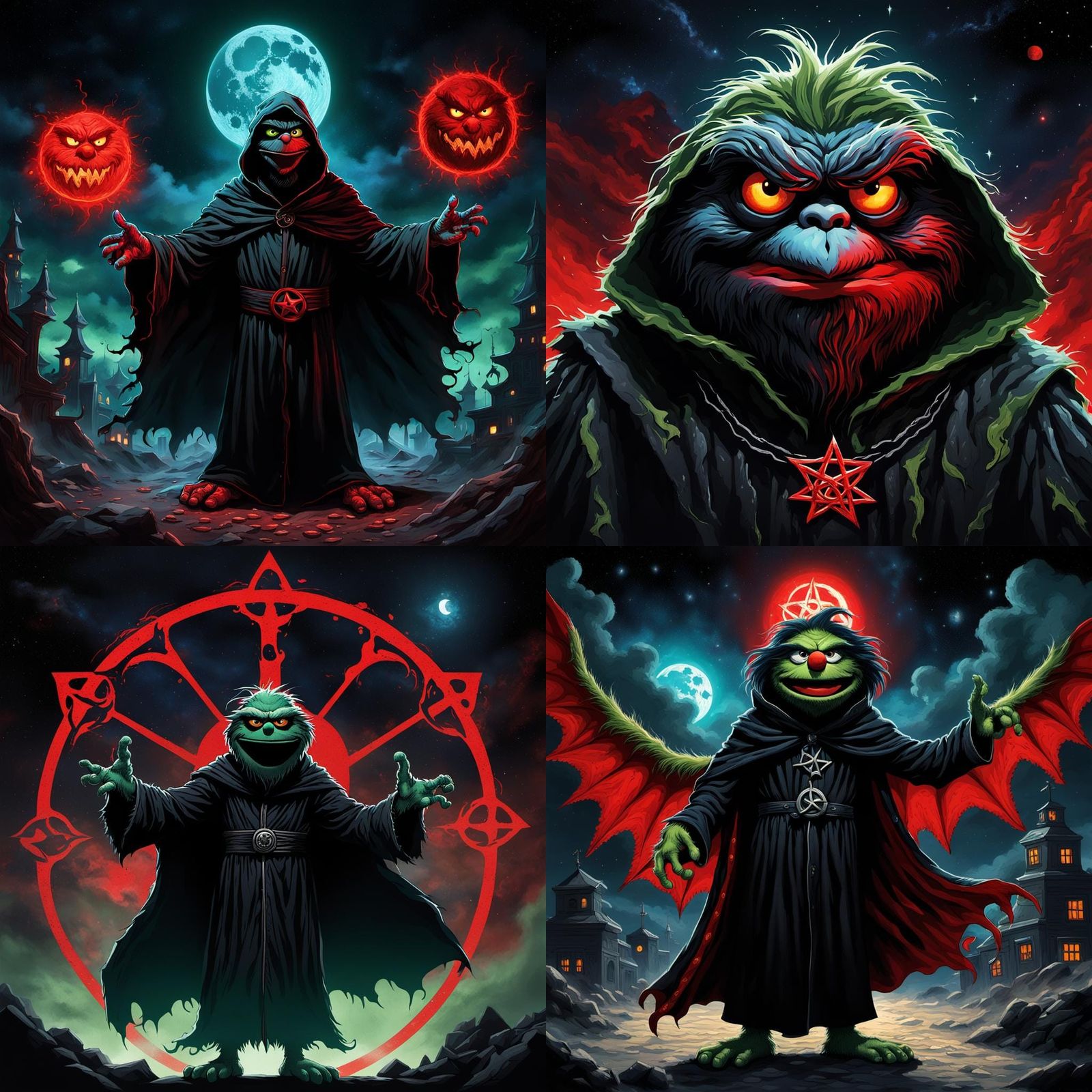 Sinister Bioluminescent Muppet in Dark Fantasy Style