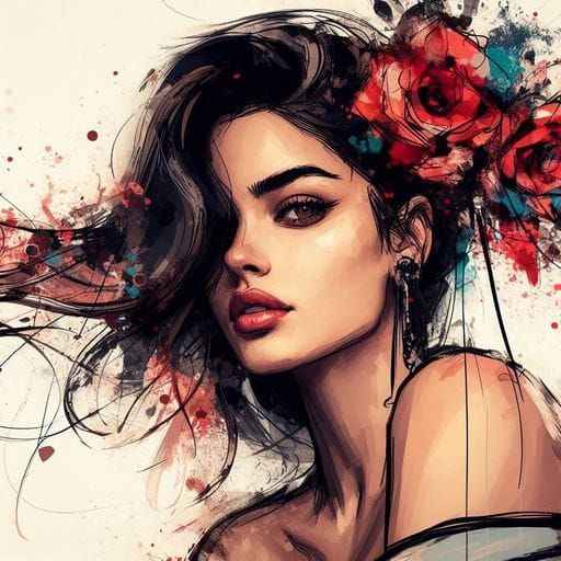 Beautiful Spanish Woman in Splash Art Style