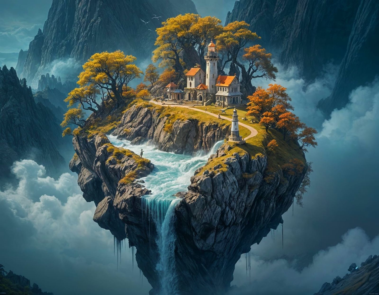 Ethereal Lighthouse Amidst Mystical Fog