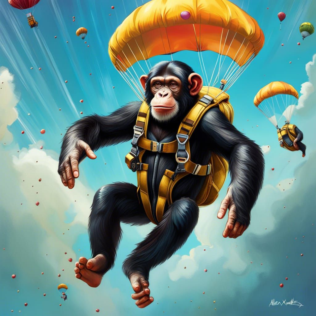 Skydiving Chimp in Hyperrealistic Digital Art