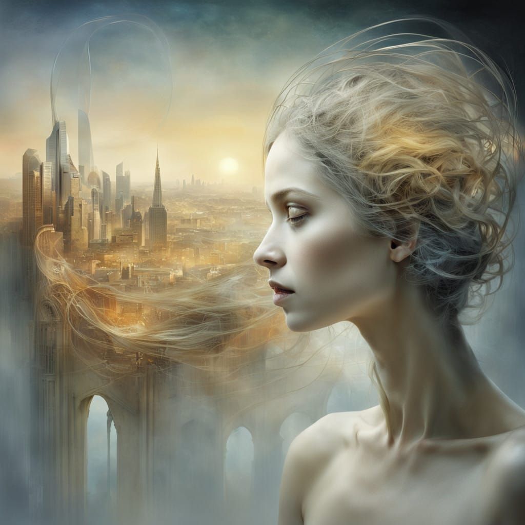 Dreamlike Cityscape in Warm Golden Light