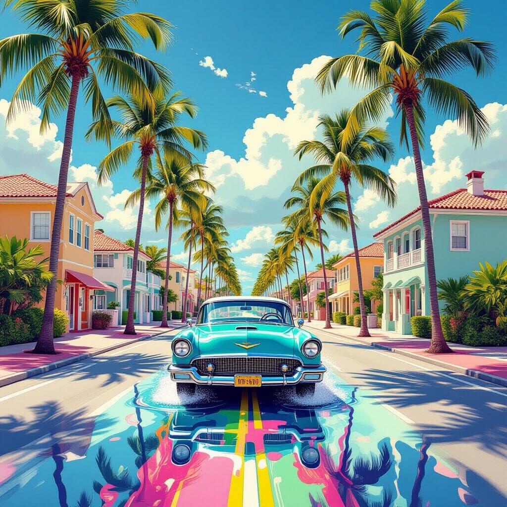 Surreal Melting Car in Florida, Dreamlike Liquid Reality