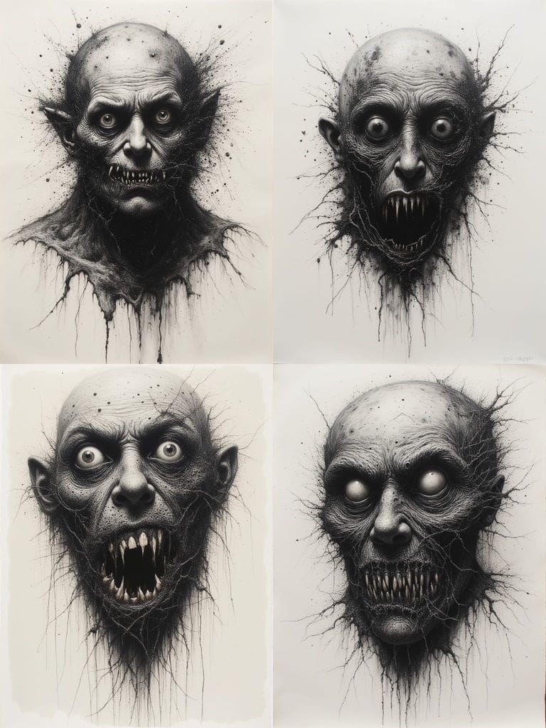 Disturbingly Creepy Charcoal Drawing on Ivory Paper