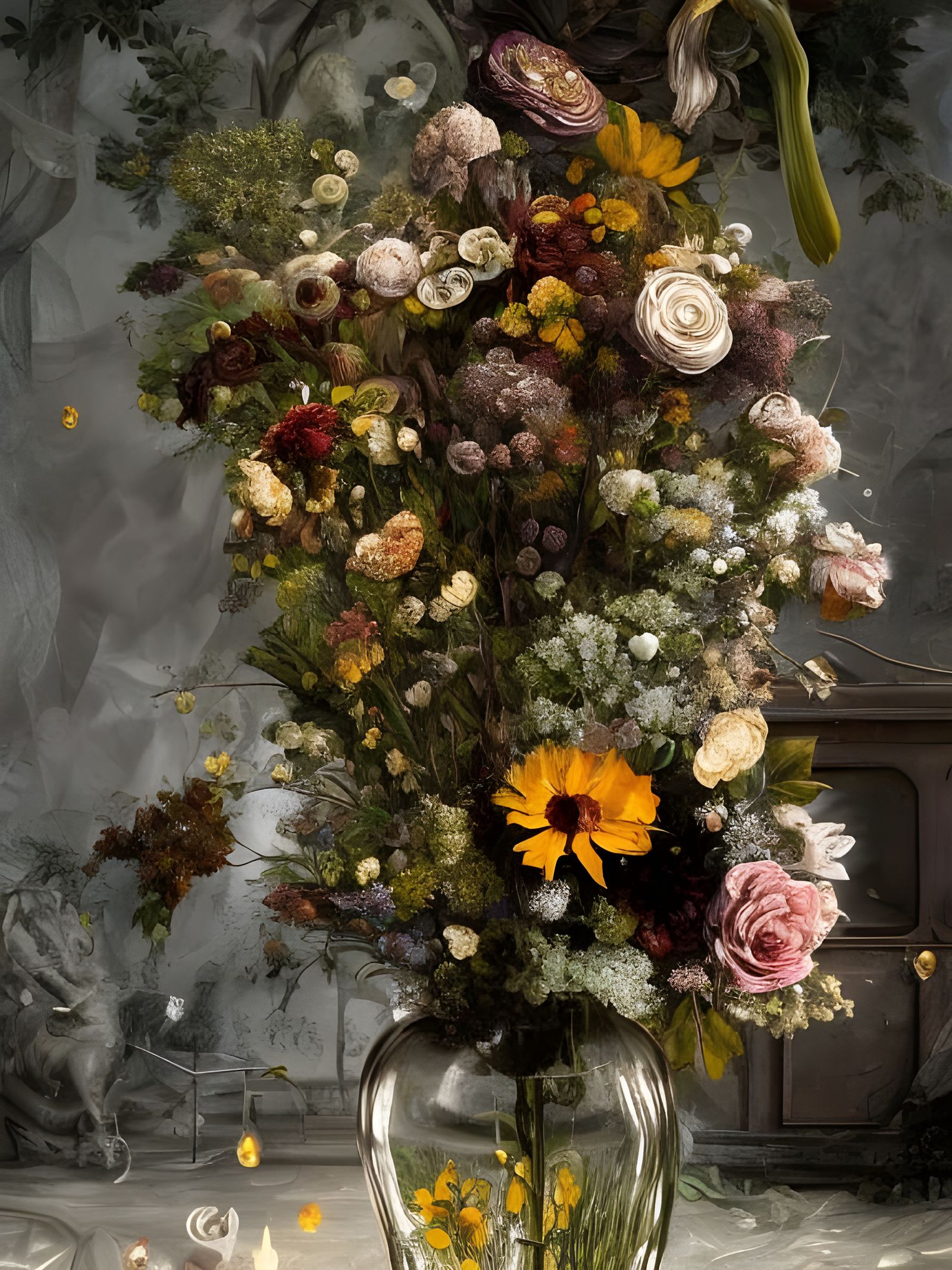 Large Flower Bouquet, Hyperrealistic Digital Painting