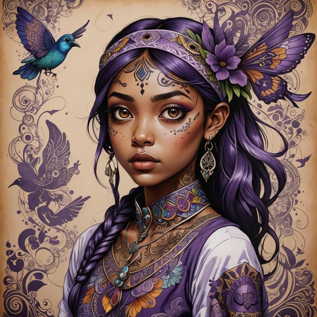 Girl with Expressive Eyes in Conceptual Art Style