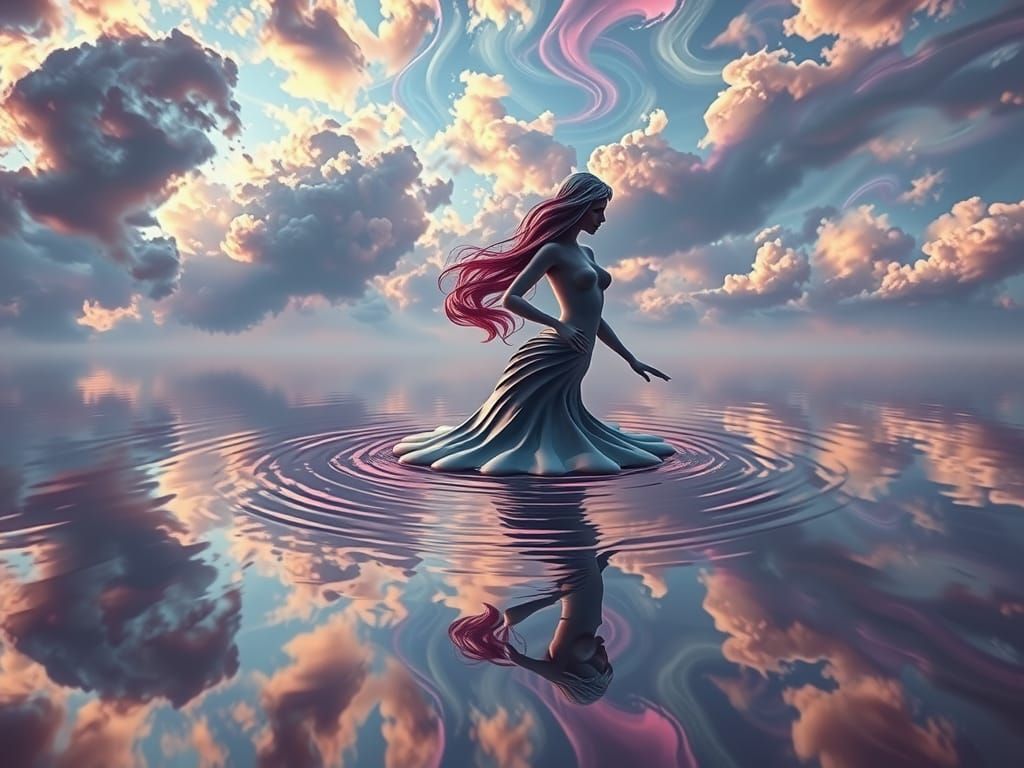 Vibrant Non-Newtonian Fluid Lake in Mondrian Style