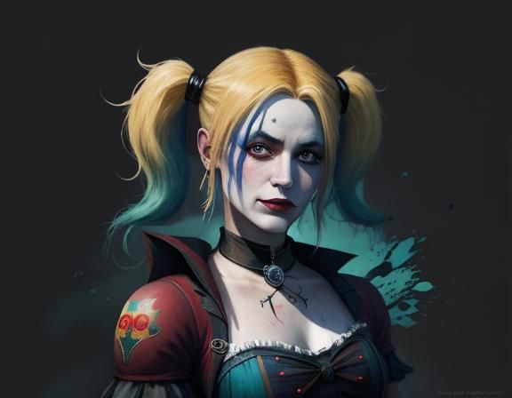 Grimdark Harley Quinn as Beatrix Potter Illustration