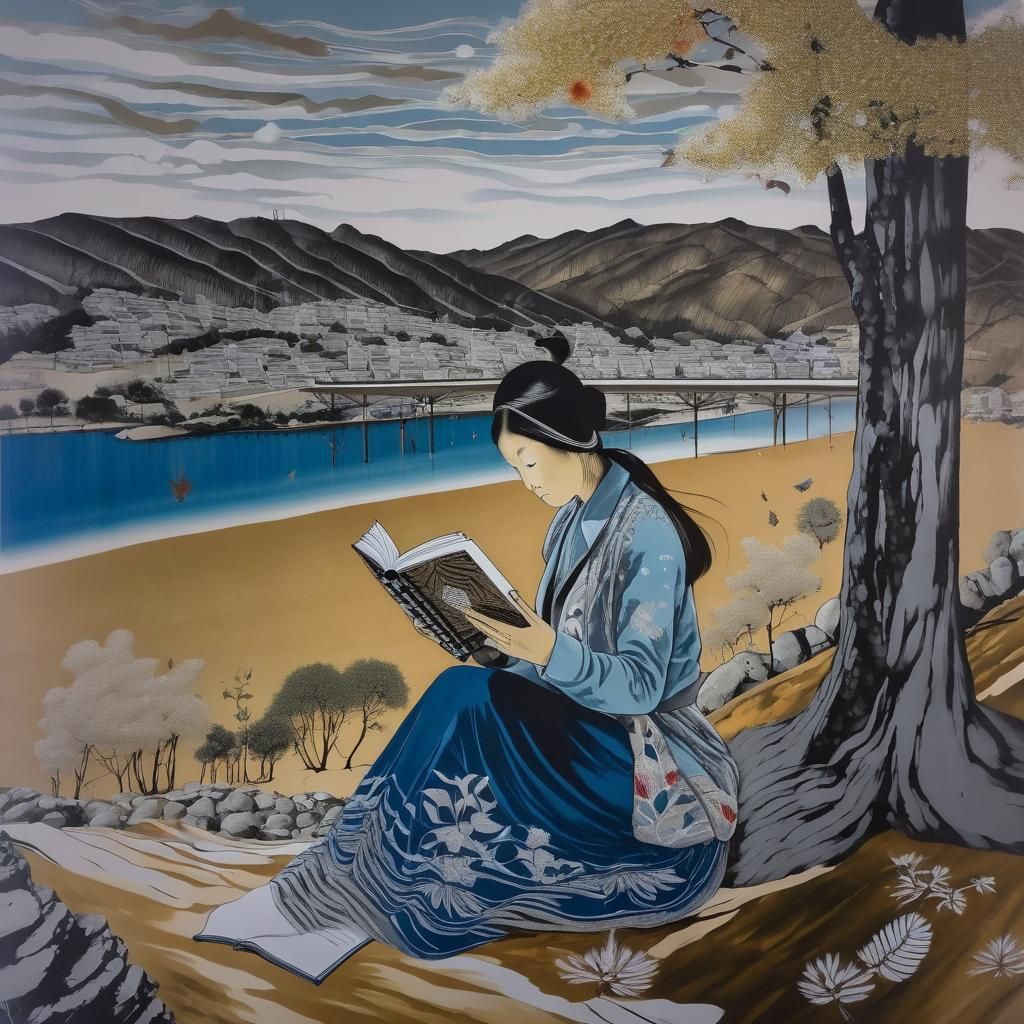 Woman Reading Book on Autumn Day