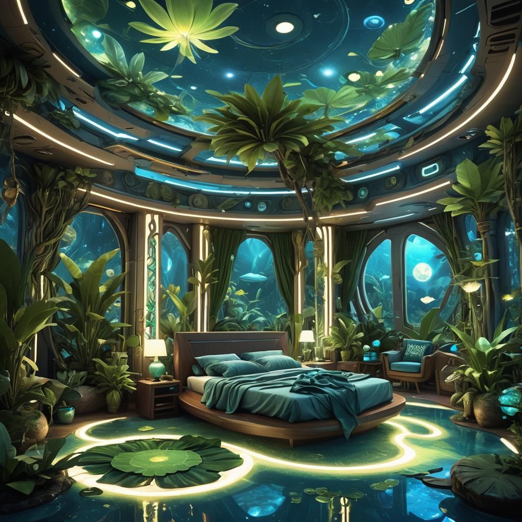 Futuristic Tribal Bedroom Concept Art in Spaceship