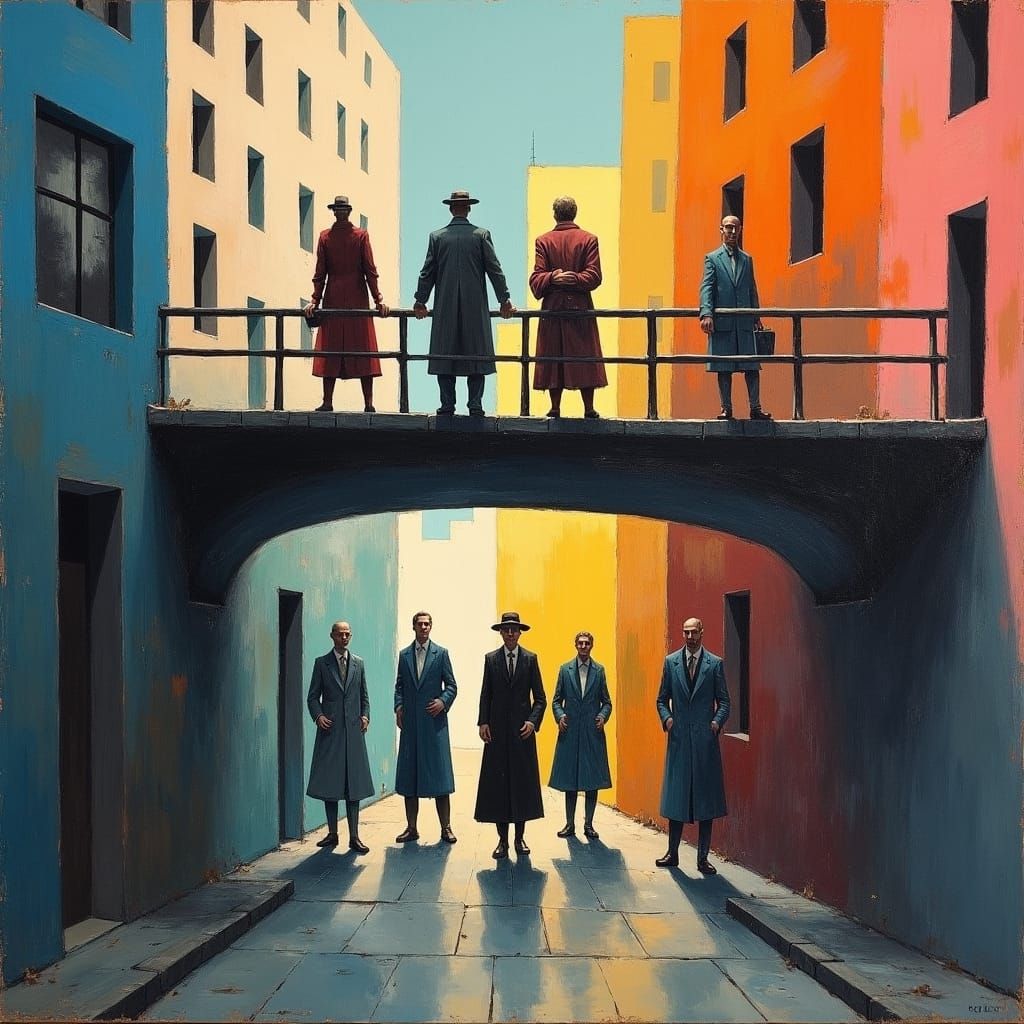 Surreal Bridge Scene in Abstract Expressionist Style