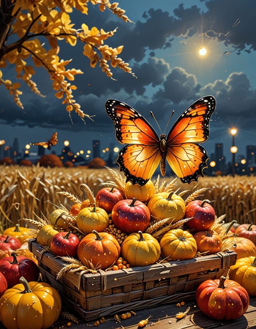 Steampunk Butterfly Amidst Autumn Harvest Splendor