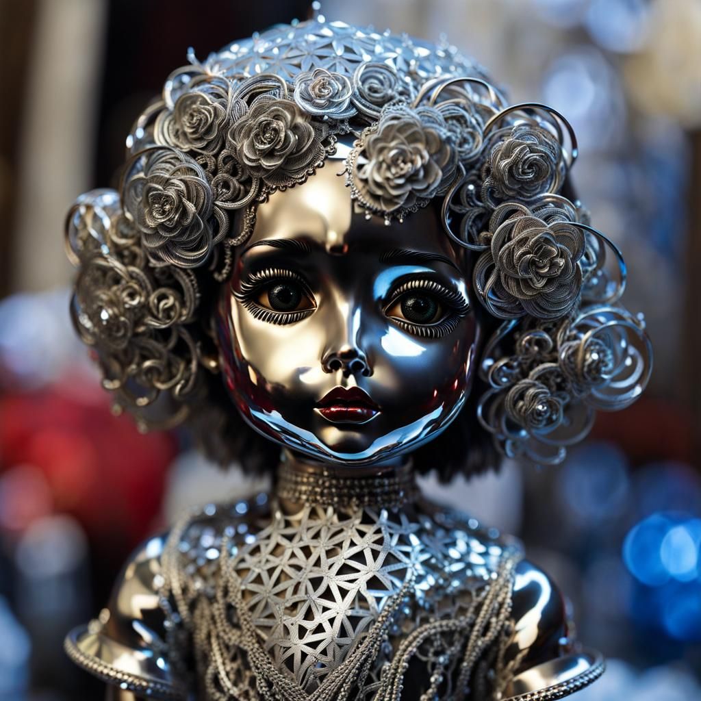 Chrome Gothic Doll in Metal Art Style
