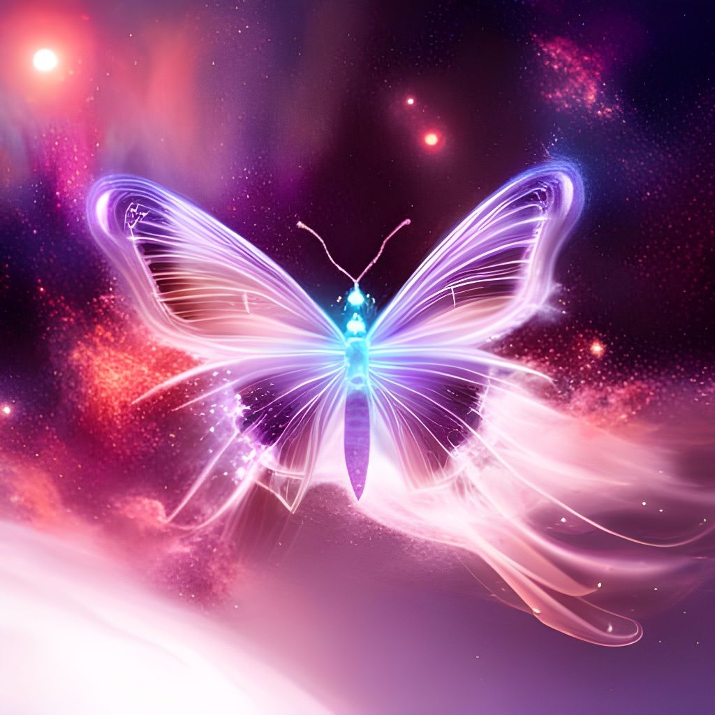 Glowing Space Butterfly in Grayscale