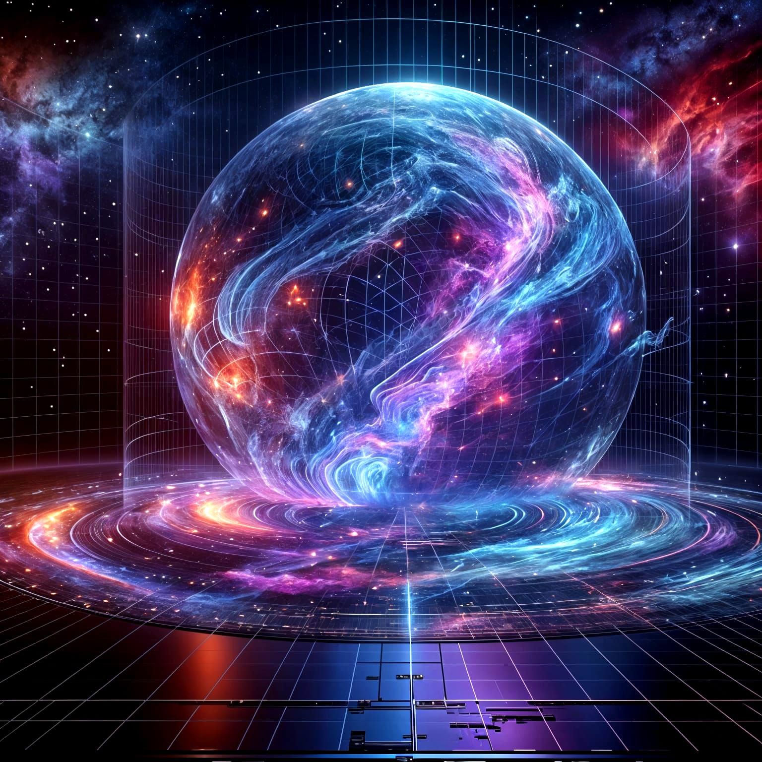 Vibrant Holographic Galaxy Map in Neon Colors