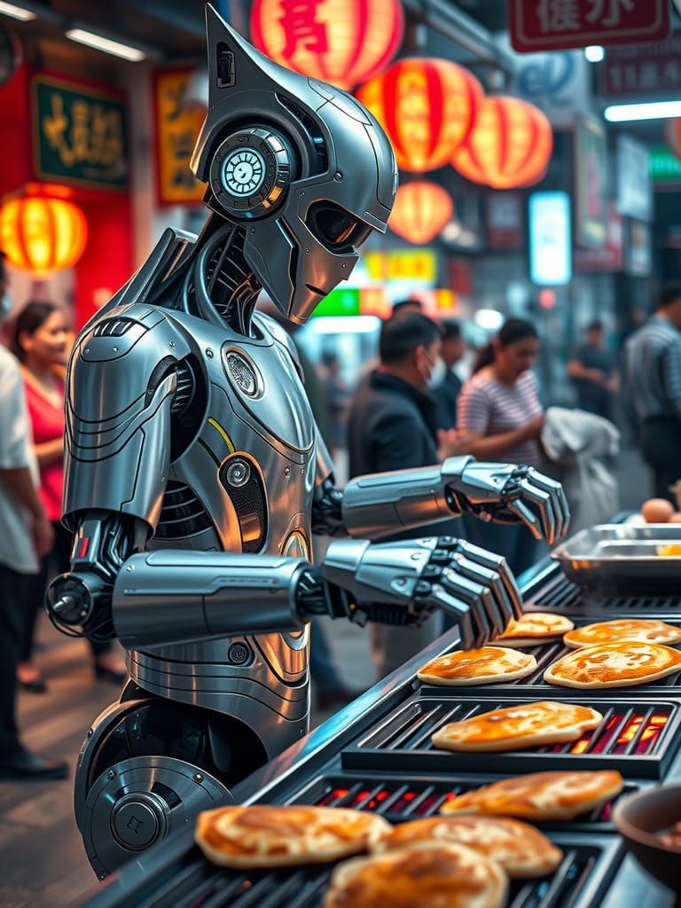 Futuristic Robot Chef Serves Up Pancakes in Bustling Street ...