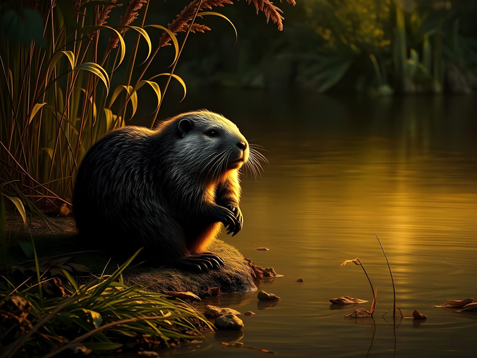 Beaver in Golden Light, 16th-Century Oil Painting