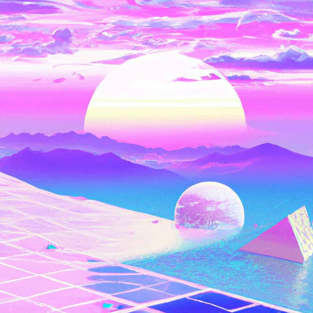 Vaporwave Sunset Over Lake Digital Illustration