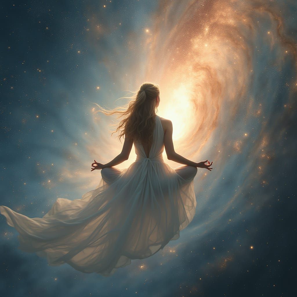 Meditating Woman in Nebula: A Digital Art Piece
