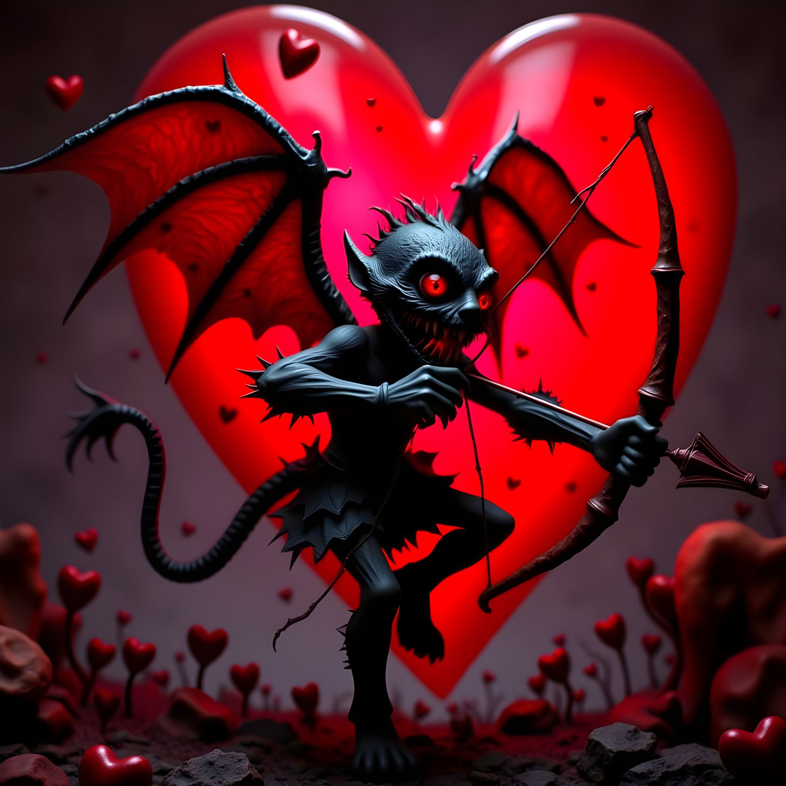 Horrifying Demon Cupid with Blood-Red Bow