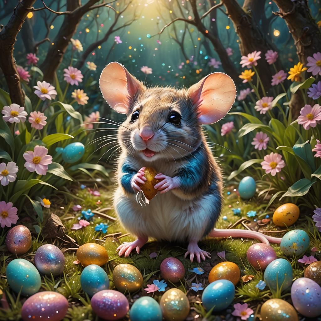 Cute Mouse in Enchanted Garden Easter Egg Hunt