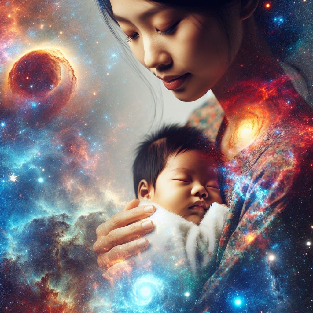 Cosmic Double Exposure: Mother and Child