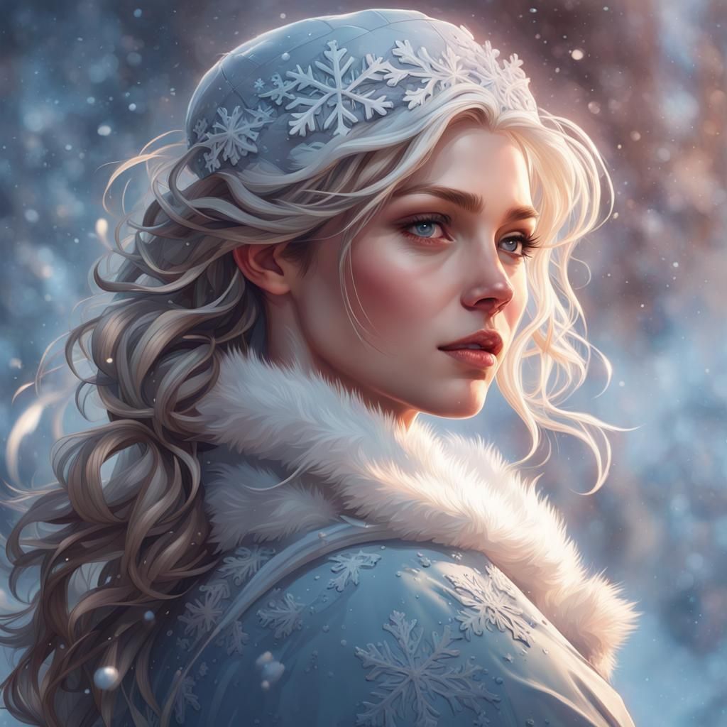 Detailed Snowflake Portrait in Art Nouveau Style