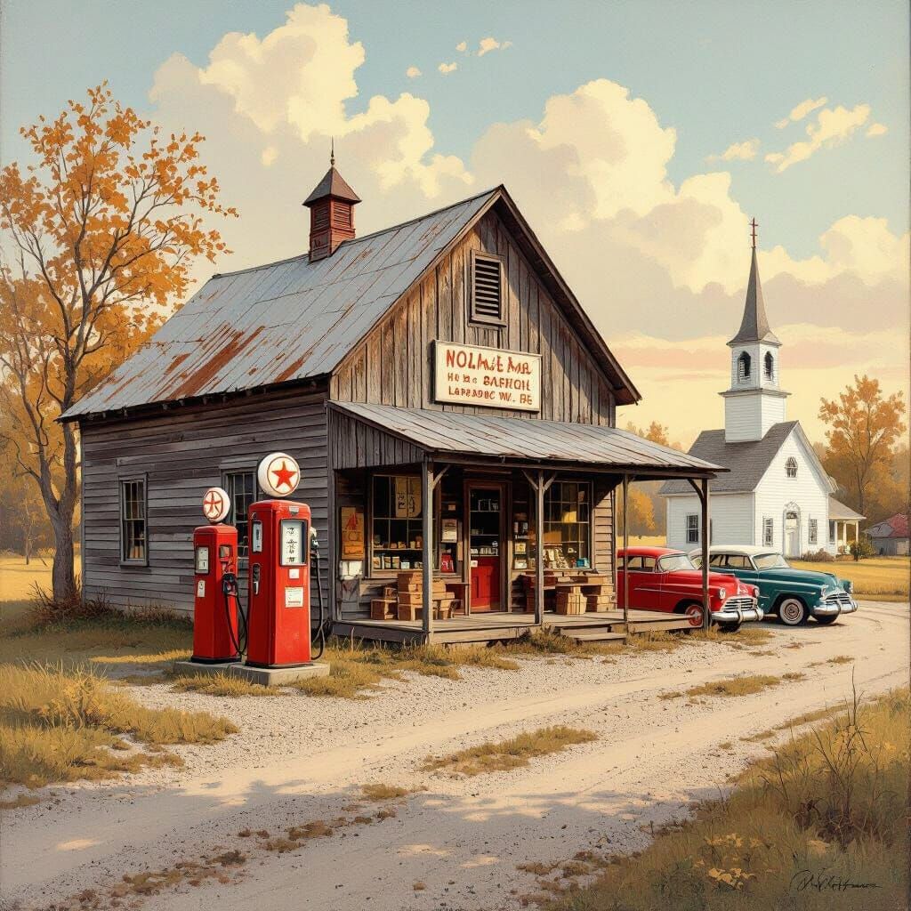 1950s Country Store in American Realist Style