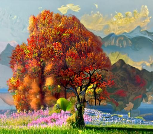 Maple Tree Autumn Landscape: Impressionist Style Painting