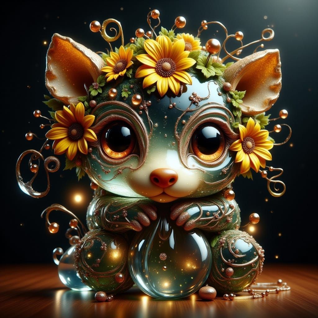 Glass Entity with Vibrant Yellow Blooms in Hyperrealistic St...